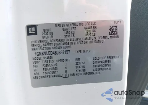 2011 Chevrolet Traverse Ltz из США, поврежденный, VIN 1GNKVLED4BJ397157